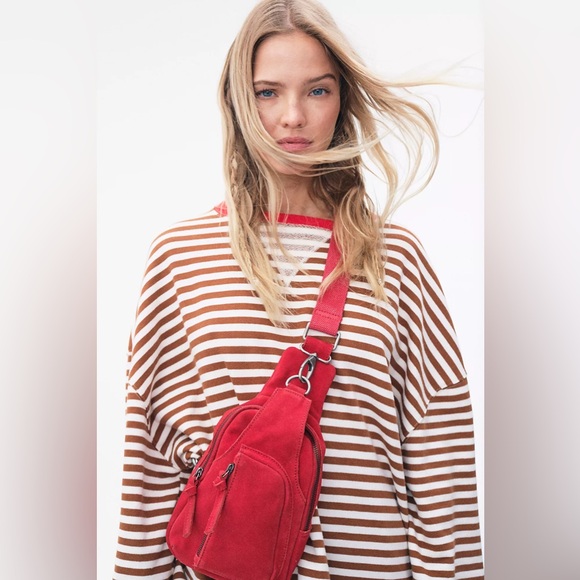 Free People We The Free Classic Striped Oversized Crewneck / Coffee Combo - Picture 5 of 9